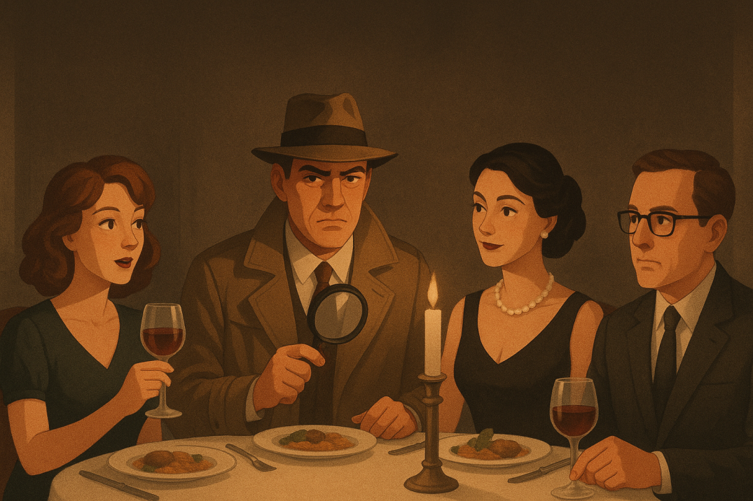 A mysterious scene setting the mood for a crime dinner